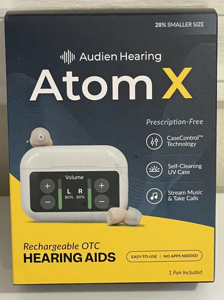 Audien Hearing ATOM X -Rechargeable OTC Hearing Aids – Newest Model- New