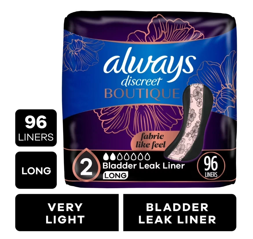 Always Discreet Boutique Incontinence Panty Liners for Bladder Leaks, Size 2, Ve