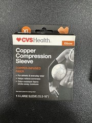 CVS Copper Elbow Compression Sleeve Extra LARGE Black 15.5”-16”.
