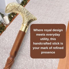 Antique Brass Handle Wooden Walking Cane – Vintage Decorative Walking Stick w…