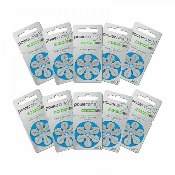 Power One Size 675 MERCURY FREE Hearing Aid Batteries (60 batteries)