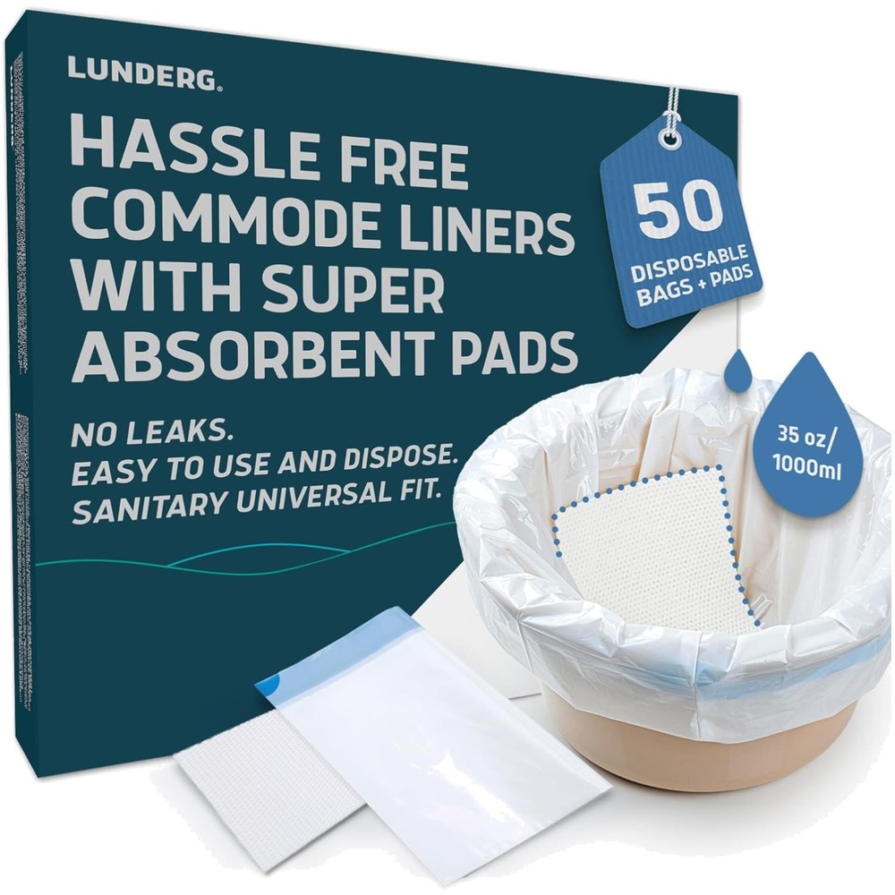 Medical Grade Commode Liners & Super Absorbent Pads – 50 Count Value Pack
