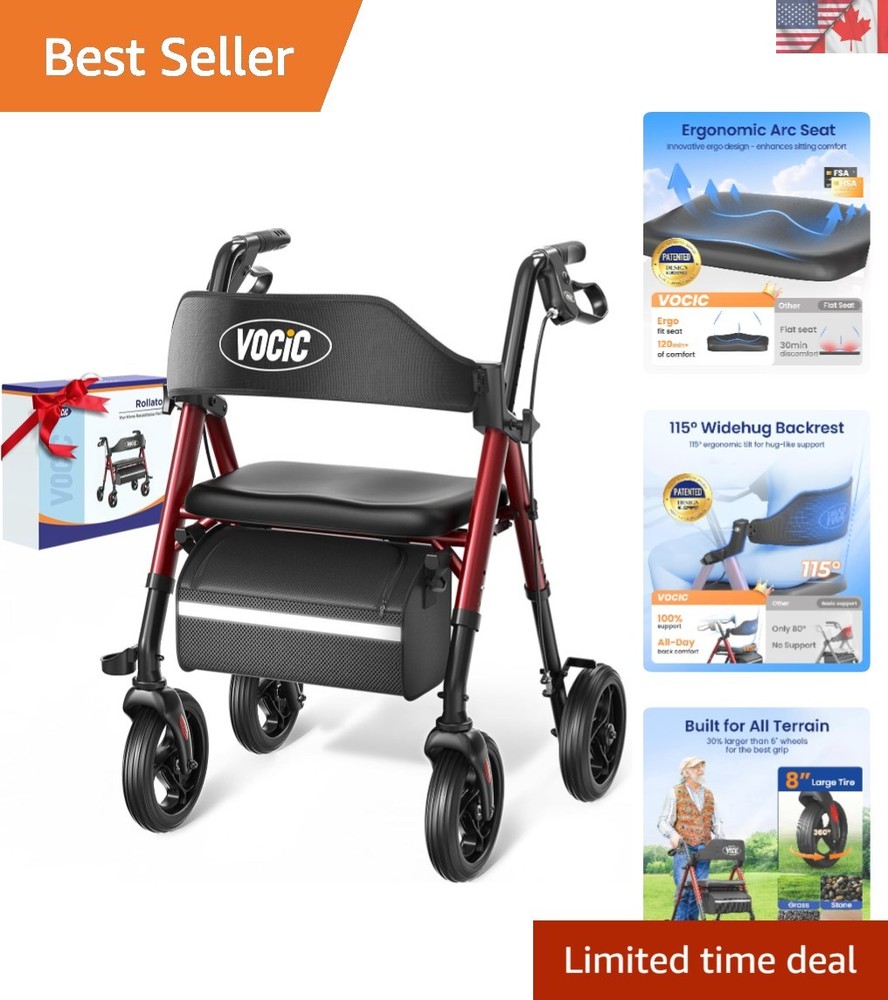 Z21 Ruby Red Rollator Walker: Foldable, Safe & Stylish Mobility Aid for Seniors
