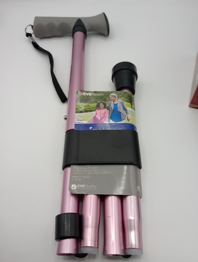 Pink Soft Grip Walking Cane Adjustable Height With Wrist Strap New