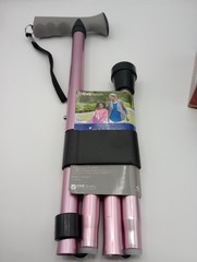 Pink Soft Grip Walking Cane Adjustable Height With Wrist Strap New