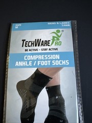 TechWare Pro Compression Ankle/Foot Socks- Size M Unisex; 1 Pair Black/Grey