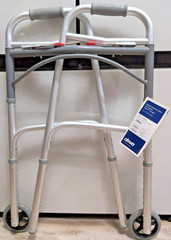Drive Deluxe Two Button Folding Walker Adult 2 Wheels 5in Aluminum Gray
