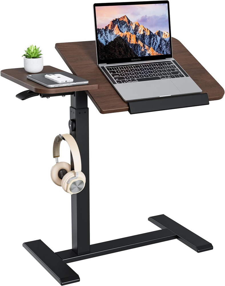 Adjustable Overbed Table with Tilting Top & Locking Wheels – Walnut Finish