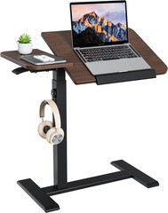 Adjustable Overbed Table with Tilting Top & Locking Wheels – Walnut Finish