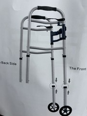 Adjustable Height Foldable Walking Frame 2 Wheels Silver Black Aluminum Adult