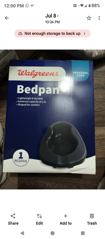 Walgreens Personal Care Lightweight Durable Unisex Bed Pan, 2.5 L, Gray
