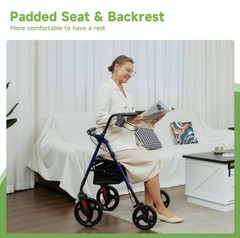 Rollator Walker For Seniors Mobility Aid W/ Seat Fully Adjustable 10″ Wheels