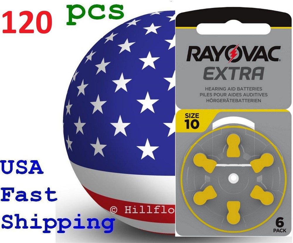 120 pcs A10 10 Size 10 PR70 Rayovac Extra Card 1.5V Zinc Air Hearing Aid Battery