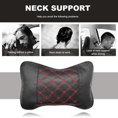2 Pack Car Neck Pillows Ergonomic Leather Headrest Cushions Black Red