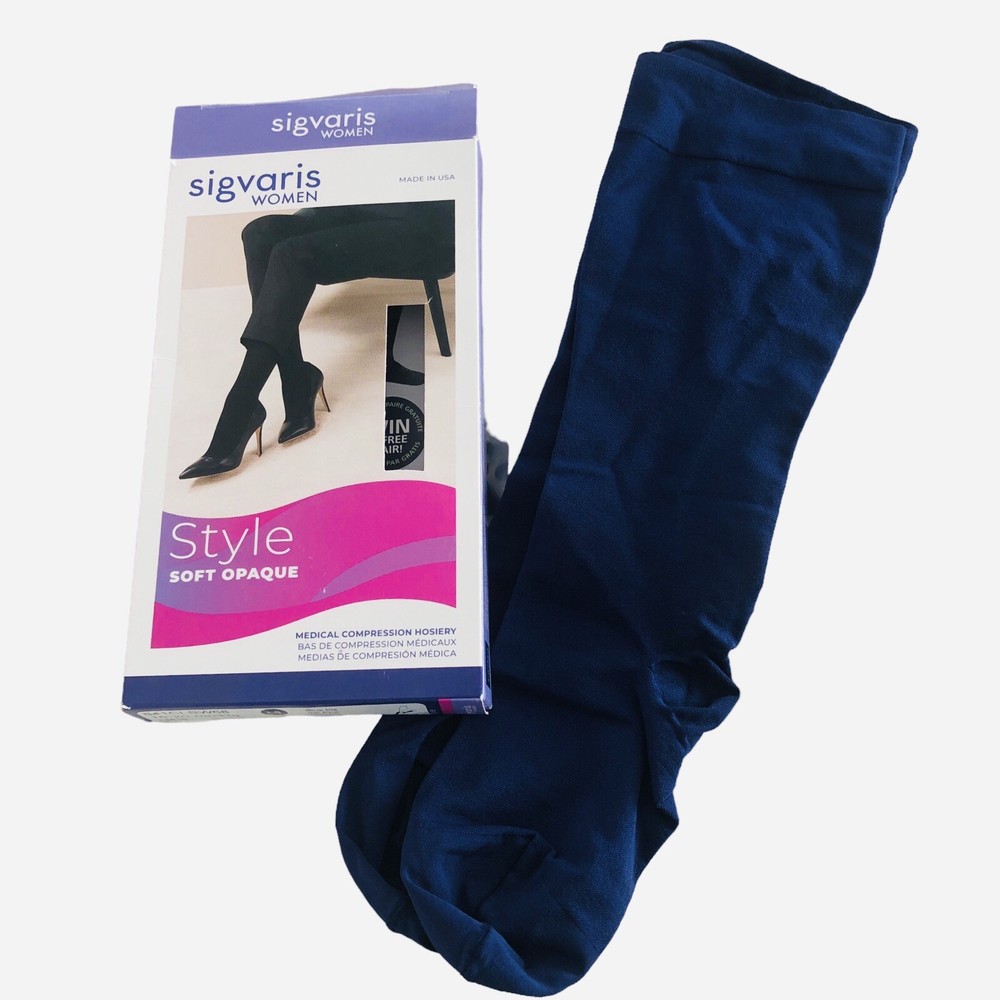 Sigvaris 841C Soft Opaque Knee High 15-20mmHg Compression Stockings Blue Iris SL