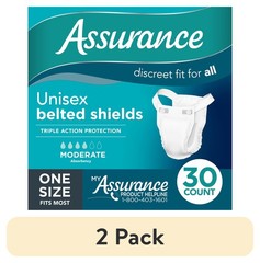Assurance Unisex Belted Shields (2 Pack) – Moderate Absorbency, 30ct