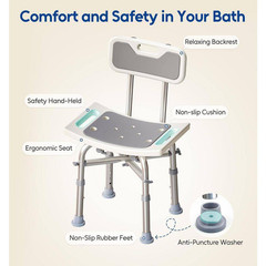 16.5 In. W Adjustable Height Aluminum Shower Chair in Gray for Elderly and Disab