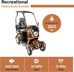 Electric Mobility Scooter for Adults with Canopy and Windshield – 300 Lb Capacit