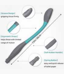 Fanwer Toilet Tissue Aid Ergonomic Shape Soft Rubber Handle Teal White Portable