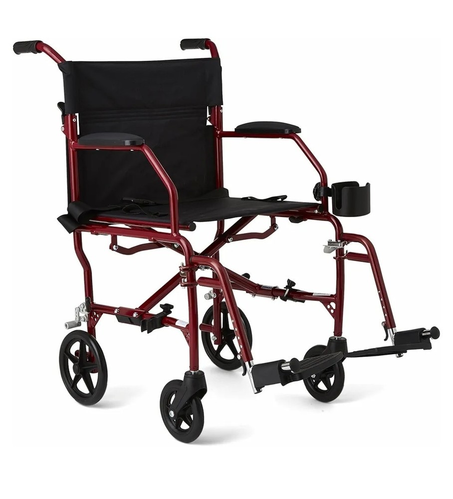 Medline Ultra Lightweight Transport Wheelchair for Adults, Foldable, 19-Inch Sea