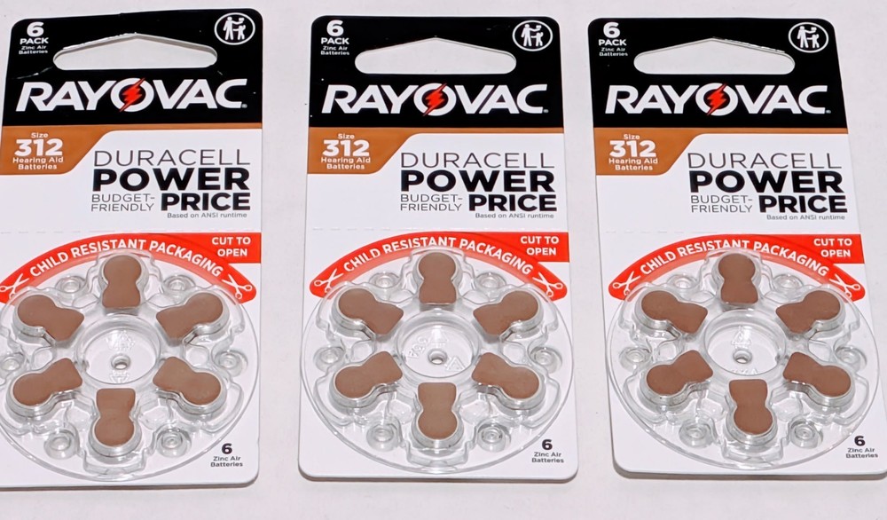 Rayovac Duracell Power Size 312 Hearing Aid Batteries 3 Pks 6 In Each Exp 11/29