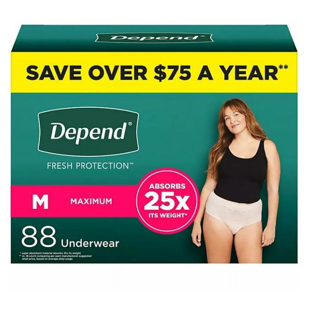 Women’s Depend brand Medium pull-ups underwear fresh protection 88 count Pink