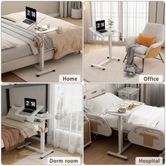 6 In 1 Overbed Bedside Table with Wheels, 32“ Long 90° Medical Adjustable Ti…