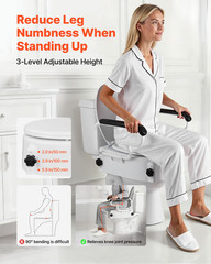 Raised Toilet Seat with Arms, 3-Height Adjustable Elevated Seat Riser 300 lbs