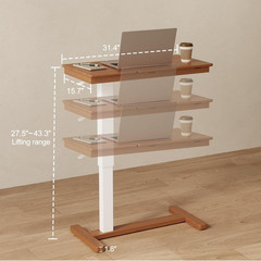 Muwuele Solid Wood Overbed Bedside Table Wheels Tilt Top Hospital Bed Desk