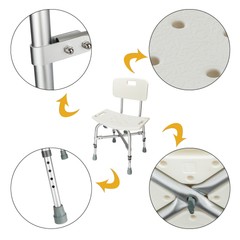 450LBS Elderly Bathtub Bath Tub Shower Seat Chair Bench Stool with Back Support