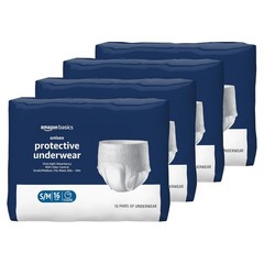 Amazon Basics Unisex Protective Underwear, Overnight Absorbency, S/M, 64 Count