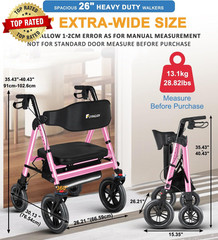 Heavy-Duty Walkers for Seniors with Seat,450Lb Bariatric Rollator Walker | 12″ F