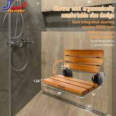 20″Teak Folding Shower Seat Wall Mounted Fold Down Brushed Nickel & Yellow 440lb