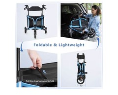 WALK MATE Lightweight 3-Wheel Walker with Seat Tri-Rollator for Seniors Blue