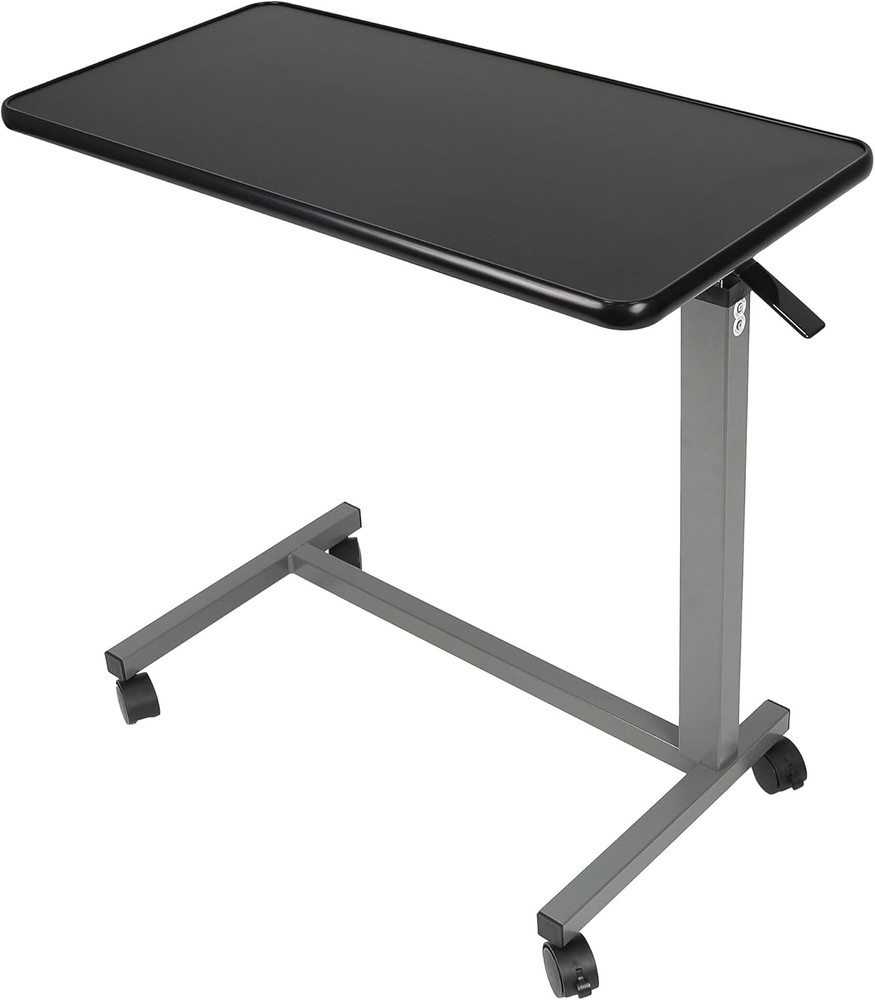 30×15 Overbed Table Walnut Laminate Top Steel Frame Adjustable Height Rolling