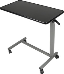 30×15 Overbed Table Walnut Laminate Top Steel Frame Adjustable Height Rolling