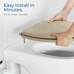 SANILO Wooden Toilet Seat with Soft Close [ROUND] – Decorative, Quiet & Hosta
