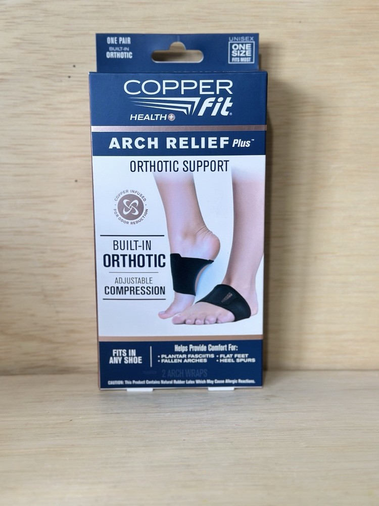 Copper Fit Health Unisex Arch Relief Plus with Built-In Orthotic Support – Black