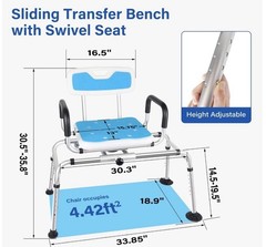 Sliding Tub Transfer Bench Shower Chair w/ 360 Degree Swivel Seat 400 Lbs