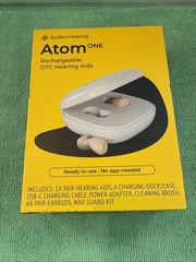 NEW Audien Atom One OTC Hearing Aids Wireless, Rechargeable, Beige
