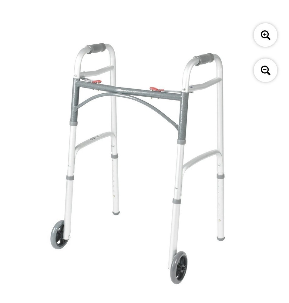Drive Medical Deluxe Folding Walker with Wheels U-Shaped Frame Adjustable Height