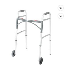 Drive Medical Deluxe Folding Walker with Wheels U-Shaped Frame Adjustable Height