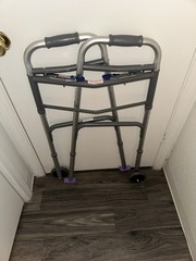 Foldable Adjustable Height 2-Wheel Walking Frame Walker, Indoor, Gray