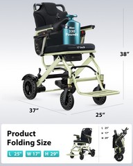 33lb Lightweight Electric Wheelchairs for Adults, 20 Mi & 360W Dual Motor, Cyan