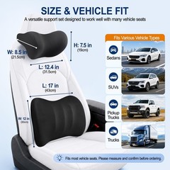 Lumbar Back Support Pillow Set for Car | Memory Foam Neck Headrest, Adjustable S