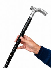 Ornate Silver Derby Handle Walking Cane Black Shaft Elegant Gentleman Cane Stick