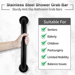 Sturdy 18 Inch Black Grab Bars Made from 304 Stainless Steel for Bathroom Safety