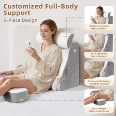 Reading Pillow for Bed Adult, 2-in-1 Foldable Back Wedge Pillow