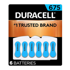 Duracell Hearing Aid Batteries Blue Size 675, 6 Count Pack, 675A Size Hearing Ai
