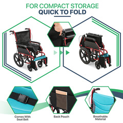 [FDA APPROVED]Foldable Lightweight Transport Wheelchair w/Handbrakes & Footrest